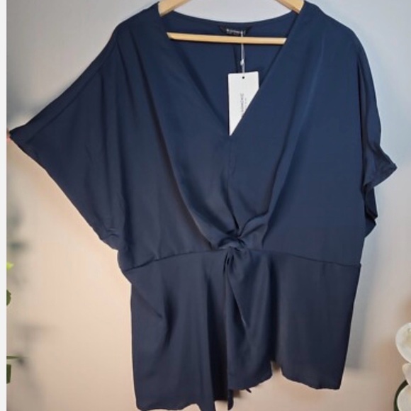 City Chic Tops - City Chic Black Knot-Front V-Neck Tunic Top Size 14